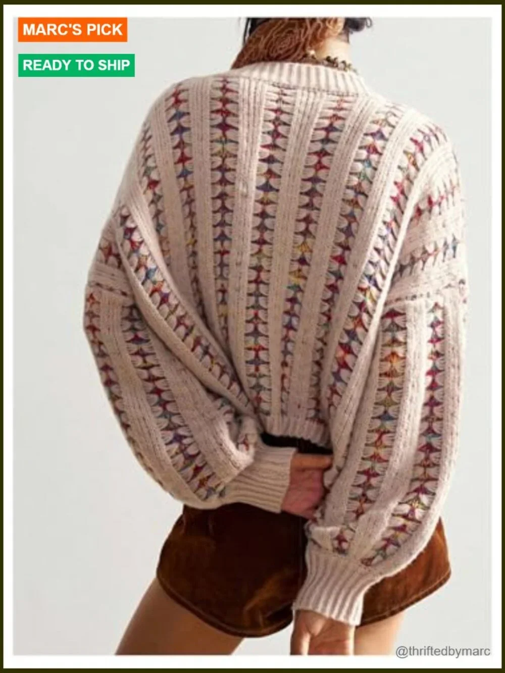 Cropped Boho Cardigan Long Sleeve Button Up Sweater Jacket - Picture 4 of 5